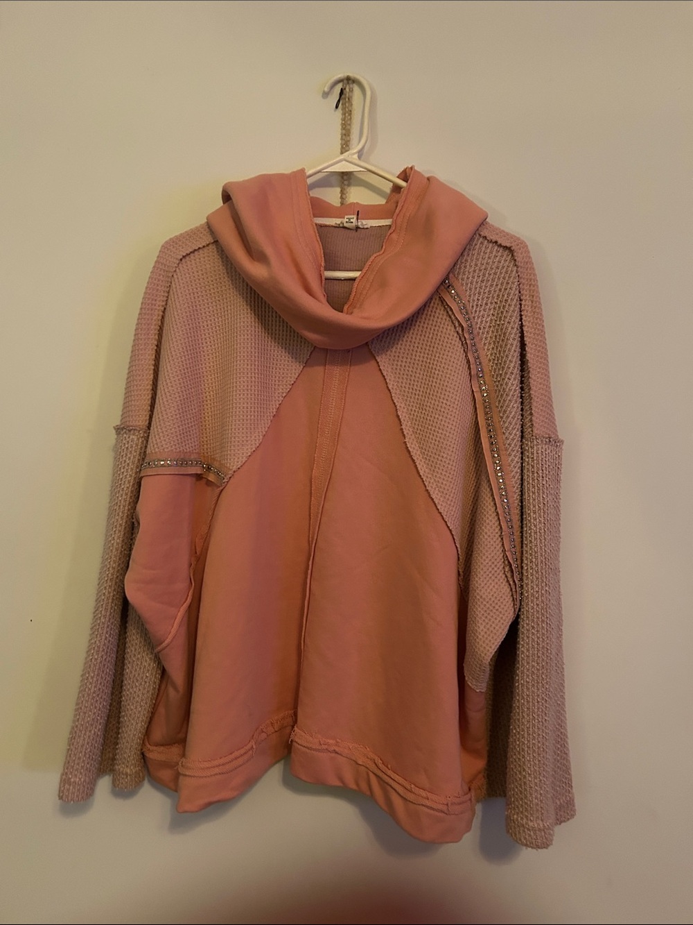 POL Pink Hooded Mixed-Knit Pullover Sweater